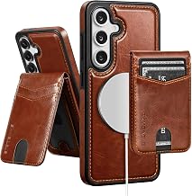 SkyEagle Compatible with Magsafe 2 in 1 Detachable Galaxy S25 Wallet Case with Card Holder,Women Men Magnetic PU Leather RFID Blocking Flip Kickstand Credit Slots for Galaxy S25 6.2",Brown