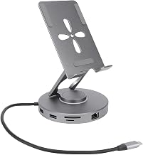 USB C Docking Station Stand, 11 in 1 Aluminum Alloy Regulable Tablet Stand with Card Reader 4K 60Hz Gigabit Ethernet 100W PD, for Laptops Tablets Gaming Consoles