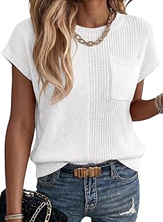 Summer Knit Tops for Women Sleeveless Crewneck T Shirts Casual Lightweight Sweater Blouses Shirts