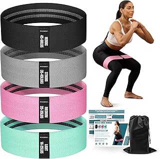 Resistance Bands for Working Out with Guide, 4 Workout Bands for Women & Men, Fabric Exercise Bands for Legs, Hip, Glute, Butt, Booty Bands Set for Yoga, Pilates, Strength