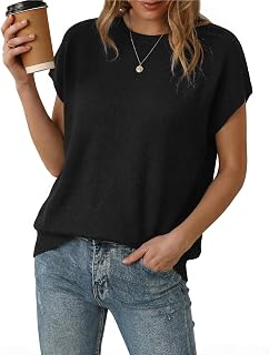 Women's Wool Blend Short Sleeve Oversized Sweater Work Casual Cap Sleeve Tops Summer 2026