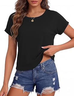 Crop Tops for Women Short Sleeve Crewneck Shirts Summer Boxy Tee