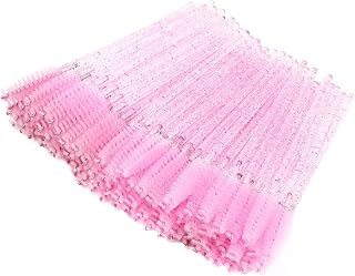 BTYMS 100 Pieces Disposable Lash Wands Eyelash Brushes with Crystal Handle Eyebrow Brushes Spoolies for Eyelash Extensions - Pink