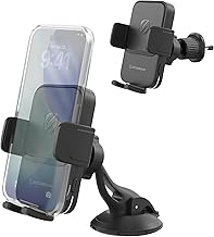 Scosche Wireless Car Charger Mount, Auto-Clamping Car Phone Holder Charger for Dashboard/Windshield/Vent with Adjustable Arm, 360° Rotation, Compatible with iPhone, Samsung, and More Android Phones
