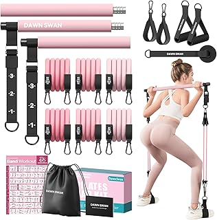 Pilates Bar Kit with Resistance Bands – Adjustable Home Gym Workout Equipment for Women & Men – Portable Pilates Equipment for Squats, Yoga & Full Body Toning