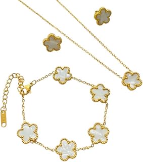 New 2026 Unisex 3Pcs/Stainless Steel Flower Jewelry Findings Gifts Luxury Modern Fashion Charrm Necklace Earrings Bracelet For Women Trendy Accessories Creative Gift And Men