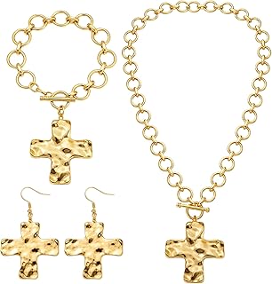 3 Pcs Jewelry Set Bow Jewelry Heart Chain Toggle Necklace with Bracelet Earring Stainless Steel for Women Gift