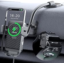 MOKPR Wireless Car Charger, Adjustable Gooseneck Car Mount Auto-Clamping Car Charger, Dashboard [with Anti Shake stabilizer] Phone Holder fit for iPhone 17 16 15 14 13 12, Samsung S24 S23 S22, etc