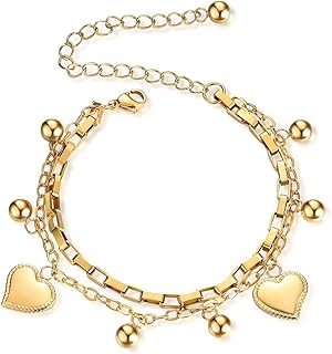Jewelers Stainless Steel Heart Charm Box Chain Adjustable Size Strand Bracelet