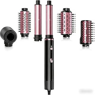 SKIMI 110,000 RPM Brushless Motor Hair Dryer Brush - 5 Multi-Styler for Fast Drying, Curling, Volumizing & Straightening | High-Speed Hot Air Brush for All Hair Types (Black & Blush Red)