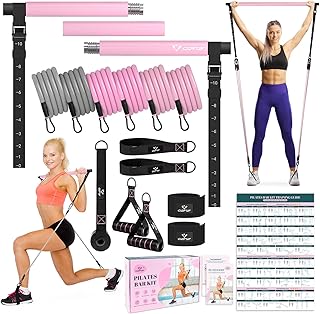 COFOF Pilates Bar Kit with Resistance Bands, Multifunctional Yoga Pilates Bar with Heavy-Duty Metal Adjustment Buckle, Portable Home Gym Pilates Resistance Bar Kit for Women Full Body Workouts
