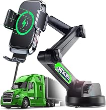 Truck Phone Holder Wireless Car Charger Mount, 15W Fast Charging Vacuum Phone Holder 14 Inch Long Arm Heavy Duty Pickup Windshield and Dashboard, Trucks Accessories for iPhone Samsung LG