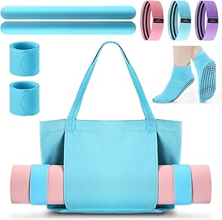 Halloscume Yoga Bag Set for Women Including Yoga Mat Tote Bag, Booty Resistance Bands, Non Slip Sports Socks Silicone Ties for Pilates Travel Workout Office Home Gym