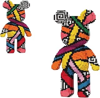 Teddy Blocks Bear Micro Building Blocks Set with Hidden Storage Drawer(16.9inches),Rainbow Graffiti Bear Building Blocks Creative Gift, Home Office Decor for Kids Adults 8+