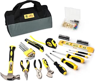 142 PCS Tool Set, Home Repairing Tool Kit with 13-Inch Wide Mouth Open Storage Tool Bag, Portable Home Tool Kit Including Hammer, Screwdriver, and Household Tools