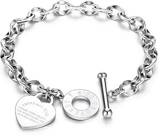 316L Stainless Steel Love Heart Charm Bracelet for Women Romantic Gift 14K Gold Silver Tone OT Clasp Bracelets