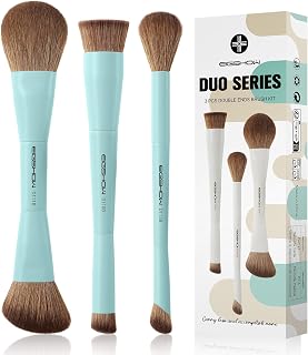 EIGSHOW Makeup Brush Set, 3Pcs Dual Ended Face Makeup Brushes for Foundation Powder Contour Highlight Concealer Nose Shadow, Travel Gift Set (Cyan)