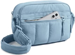 Cross Body Purse, Mini Crossbody Bags for Women Travel Purse, Puffy Shoulder Handbag Wallet with RFID Blocking Slots, Crystal Blue