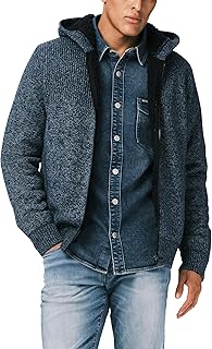 Men's Long Sleeve Marled Sweater Sherpa Lined Zip Up Hoodie