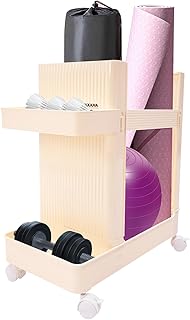 Home Gym Storage Rack, Multifunctional Workout Equipment Storage Cart with Wheels, 22lbs Capacity for Yoga Mat Dumbbells Kettlebells Resistance Bands, 19.7"x10.2"x19.7" (Creamy Yellow)