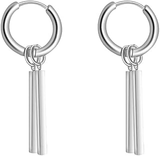 Minimalist Double Bar Small Hoop Short Dangle Drop Earrings for Men Women 316L Stainless Steel Charms Huggie Hinged Hoops Cartilage Helix Hypoallergenic Fashion Personalized Punk Personalized Geometri