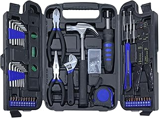 Torin 129 Piece Tool Set Household Repair Tool Kit with Plastic ToolBox, S2 tool steel adjustable wrench, driver handle, Wire Striper, measuring tape, screwdriver bits, screwdrivers Set.etc, APK129TSM