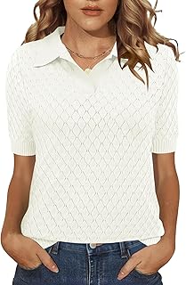 Womens Short Sleeve Knit Polo Shirt Summer Spring Lightweight Sweater Top Business Casual