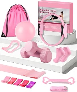 13/15Pcs Pilates Kit for Women, Pilates Equipment for Home Workouts with Magic Circle, Ball, Resistance Bands, Pilates Starter Set for Strength, Toning and Flexibility