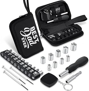 Frienda 28 Pcs/1 Set Best Dad Ever Tool Gifts Set Mini Ratchet Screwdriver Wrench 1/4 Right Angle Screwdriver Drive 6 Point mm Stubby Socket Head Tools Tape Measure for Men Father Day