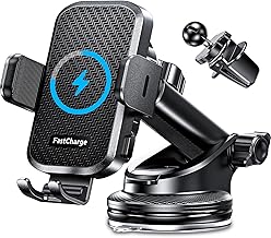 Wireless Car Charger with Phone Holder Mount, 15W Fast Charging Auto Clamping Phone Holders for You Car Windshield Dashboard Air Vent Accessories for iPhone, Samsung Galaxy, Google, etc