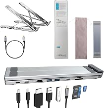 USB C Laptop Stand with Docking Station, 8-in-1 Adjustable Foldable Aluminum Laptop Riser with 4K HDMI, USB 3.0 Ports, 100W PD Fast Charging, Suitable for Home Office