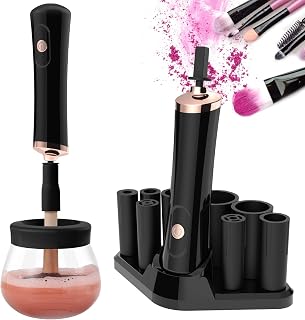 Senbowe Upgraded Makeup Brush Cleaner and Dryer Machine, Electric Cosmetic Automatic Brush Spinner with 8 Size Rubber Collars, Wash and Dry in Seconds, Deep Cosmetic Brush Spinner for All Size Brushes