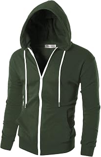 Mens Slim Fit Zip Up Hoodie Cotton Blend Soft Fabric Basic Layering Comfy Jacket with Hidden Smart Pocket