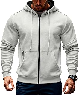 Mens Fleece Hooded Sweatshirt Winter Full Zip Jackets Long Sleeve Outerwear with Multi Pockets