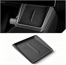 4PCS Center Console Accessories Kit for Tesla Model Y Juniper/Model 3 Highlan, Cup Insert, Screen Edge Protector, Charger Mat, Mirror Protectors (Black, Wireless Charger Mat for Model Y (Juniper))