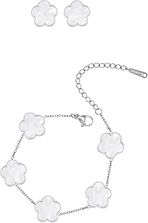 Gold Plated Stainless Steel Flower Bracelet and Stud Jewelry Set for Women