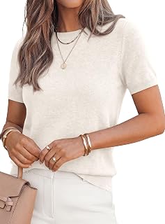 Women's Short Sleeve Sweaters 2026 Spring Crew Neck Knit Work Shirts Business Casual Tops Summer Fashion Clothes