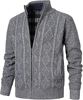 Cardigan Men's Long Sleeve Stand-up Collar Cardigan Fleece Jacket with Cable Knit Zipper Jacket Knitted Sweater