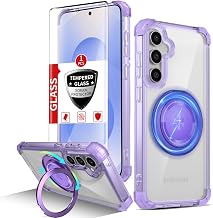 Magnetic for Samsung Galaxy S25 Case Compatible with MagSafe Wireless Charging,with Screen Protector,S25 Case Built-in 360° Kickstand Ring,Shockproof Military Grade Drop Protection Purple