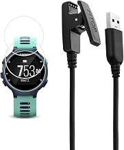 Compatible with Garmin Forerunner 735xt Charger Charging Clip Synchronous Data Cable and 2Pcs Free HD Tempered Glass Screen Protector Replacment Charger