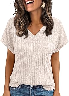Womens Short Sleeve Sweaters 2026 V Neck Cute Summer Tops
