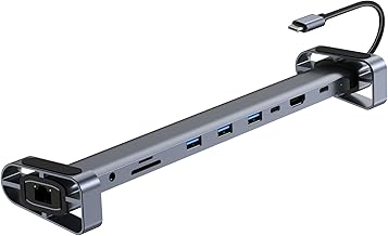 10-in-1 USB-C Laptop Docking Station with Adjustable Stand, Silver | 100W Power Delivery, 4K HDMI, Gigabit Ethernet, SD/TF Card Reader, 3 USB 3.0 Ports