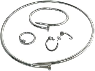 Handcrafted Stainless Steel Jewelry Set – Elegant Adjustable Ring, Bracelet, Earrings & Necklace