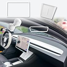4PCS Center Console Wireless Charger Mat Silicone for 2025 2026 Tesla New Model Y Juniper Cup Holder Insert, Screen Edge Protector Frame, Rear View Mirror Cover Decoration Accessories(White)