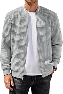 Mens Zip Up Sweater Jacket Waffle Sweatshirt Knit Bomber Lightweight Casual Jackets