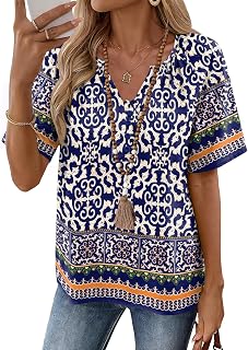 Womens Summer Boho Tops Casual Short Sleeve Blouses Button Down Shirts 2026 Beach Vacation Clothes