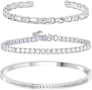 Stainless Steel Zirconia Open Bangle Bracelet Set | 3-Piece Set | Tarnish-Free Fashion Jewelry | Elegant Bracelet for Women | Gift Idea