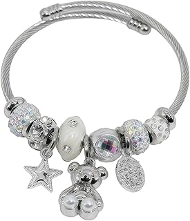 Silver Women Bracelets - Adjustable Charm Bracelets for Women Birthday Gifts Favors Titanium Steel Bracelet Bundle Jewelry Kit