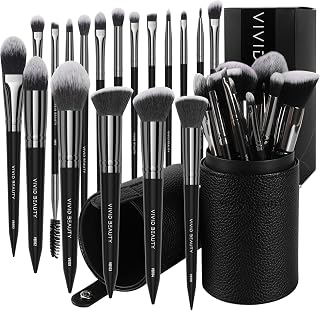 18 Pcs Pro Deluxe Makeup Brushes with Travel Case, Premium Powder Foundation Blending Concealer Blush Eyeshadow Face and Eye Make up Brush kit with labels for Beginner(Black)