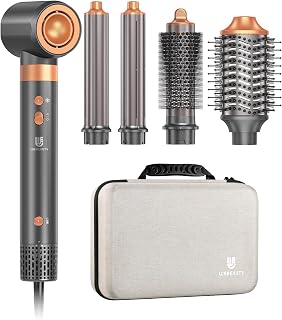 Hot Air Brush Hair Styler, 6 in 1 Hair Dryer Brush Auto Wrap Curlers Frizz-Free Styling Tool for All Hair Types Fast Drying, Curling, Smoothing, Volumizing & Straightening with Negative Ion